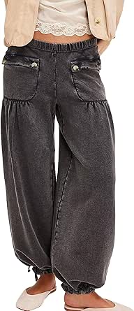 ABATAB Womens Baggy Sweatpants Wide Leg Drawstring Lounge Pants Comfy Stretch Casual Palazzo Trousers With Pockets ABATAB Womens Baggy Sweatpants Wide Leg Drawstring Lounge Pants Comfy Stretch Casual Palazzo Trousers With Pockets