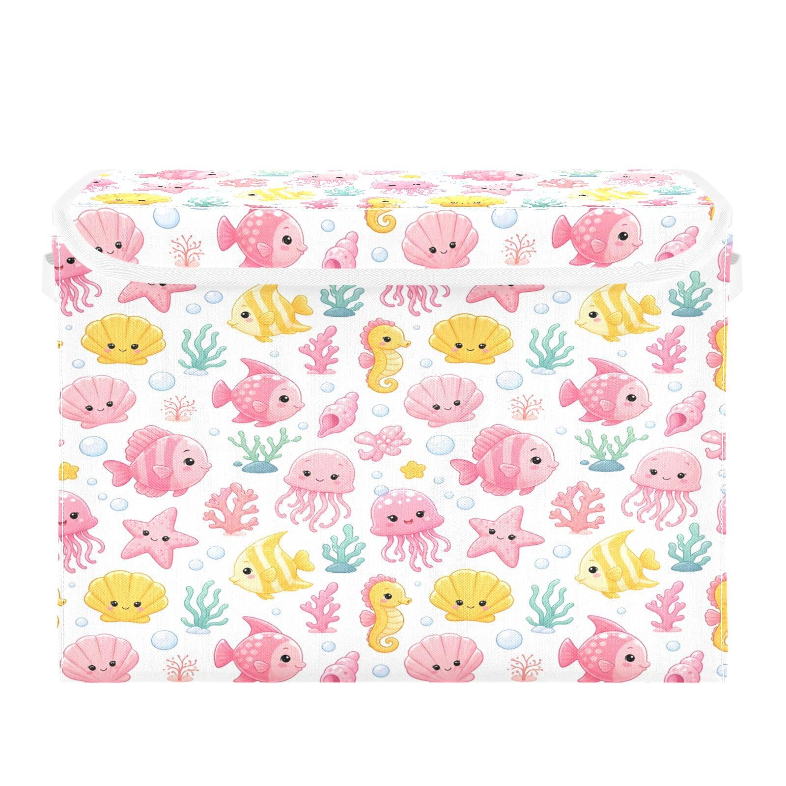 Cgiub Jelleyfish Storage Bins with Lids Decorative Fabric Storage Boxes with Handles Closet Organiser Foldable Baby Basket for Nursery Bedroom Office
