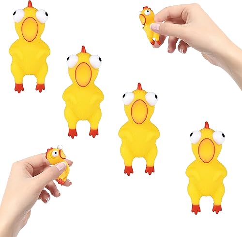 Pollo de goma de ojo de 2 pulgadas, juguete de pollo amarillo, juguete práctico de broma y broma, recuerdo de fiesta, 2 pulgadas (paquete de 4)