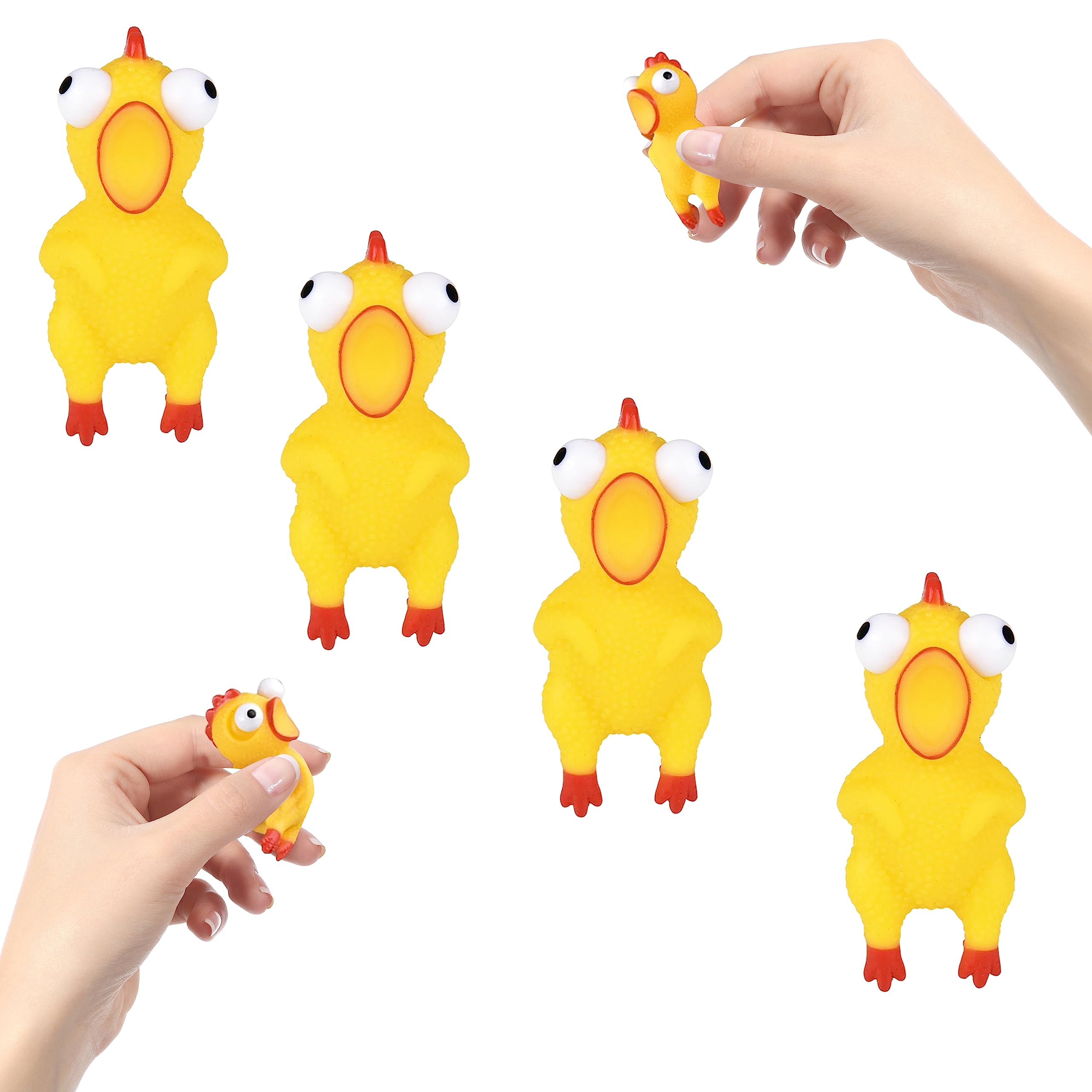 2" Popping Eye Rubber Chicken, Yellow Chicken Toy, Practical Joke and Gag Toy, Party Favor, 2" Inch (4-Pack)