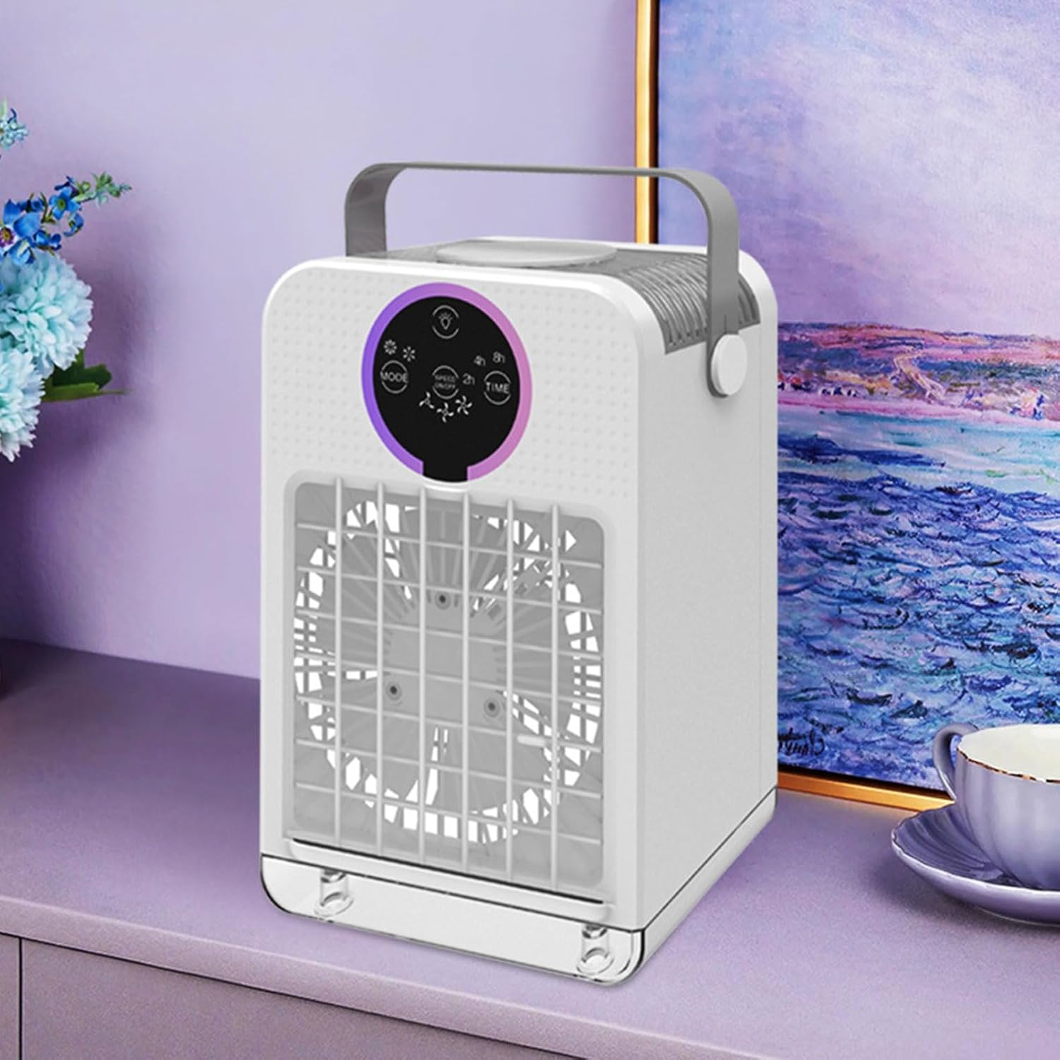 Portable Air Conditioner Mini AC Fan Evaporative Air Cooler 3 In 1 Multifunctional Design with 700ML Water Tank 7 Color Light USB Low Noise for Bedroom Office Travel Camping