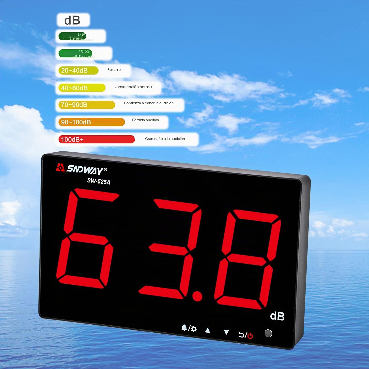 Medidor de decibelios 30 dB de 130 dB, medidor de nivel de sonido para colgar en la pared con luz de fondo, medidor de db con pantalla grande, alarma para áreas públicas/restaurantes/aulas