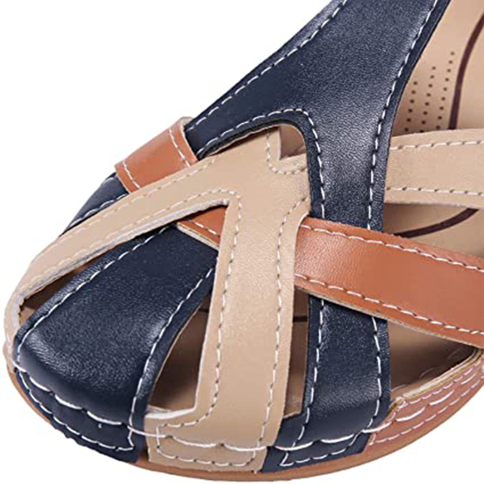 Dames Wedge Platform Buckle Strap Sandals Vintage Closed Toe Soft Wide Fit Summer Sandal Round Head Wedge Heel Shoes Buckle Design,Brown,37 Dames Wedge Platform Buckle Strap Sandals Vintage Closed Toe Soft Wide Fit Summer Sandal Round Head Wedge Heel Shoes Buckle Design,Brown,37