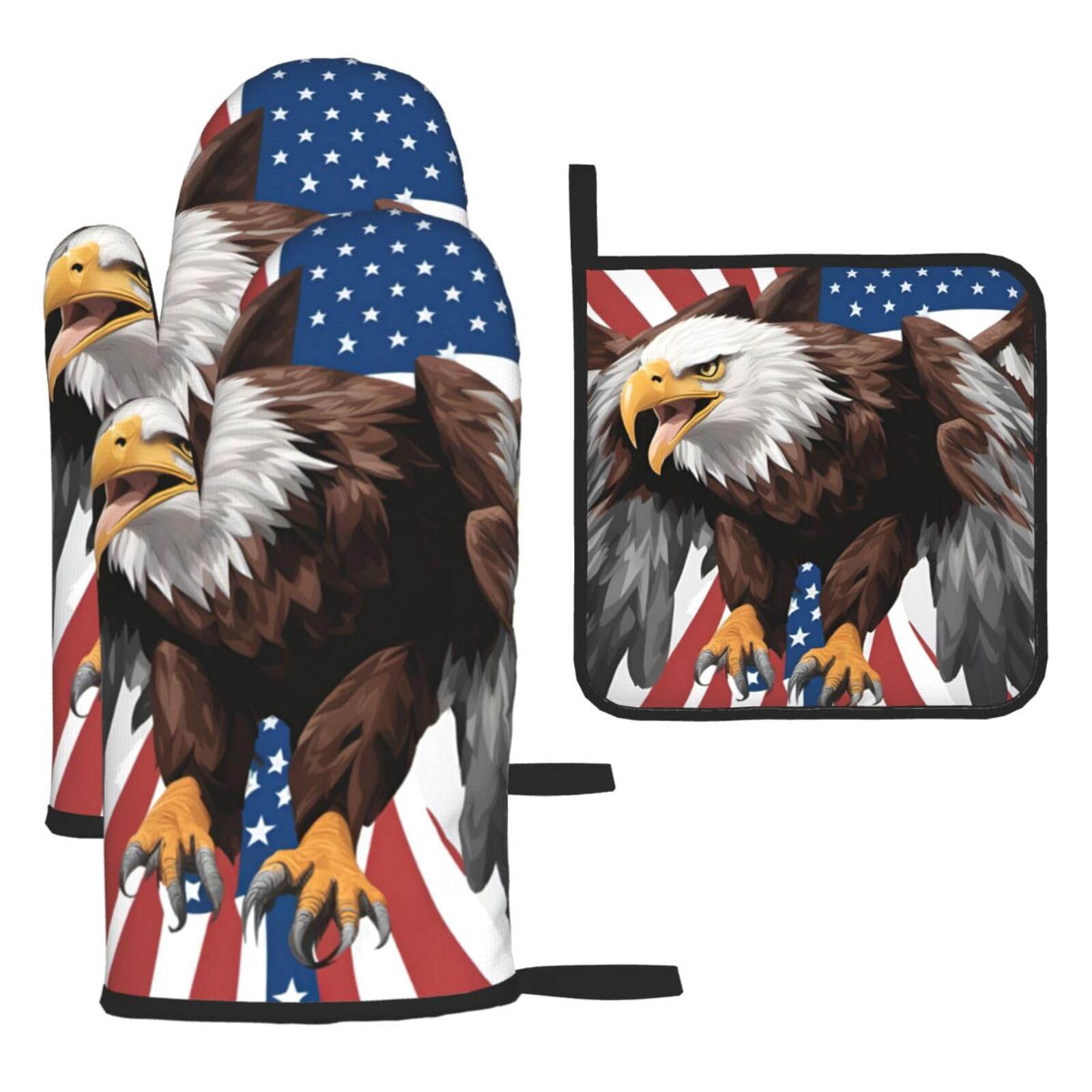 Yyoretp Black Eagle With Usa Flag Print Oven Mitts And Potholders Bbq Gloves-Oven Mitts And Pot Holders For Cooking Baking