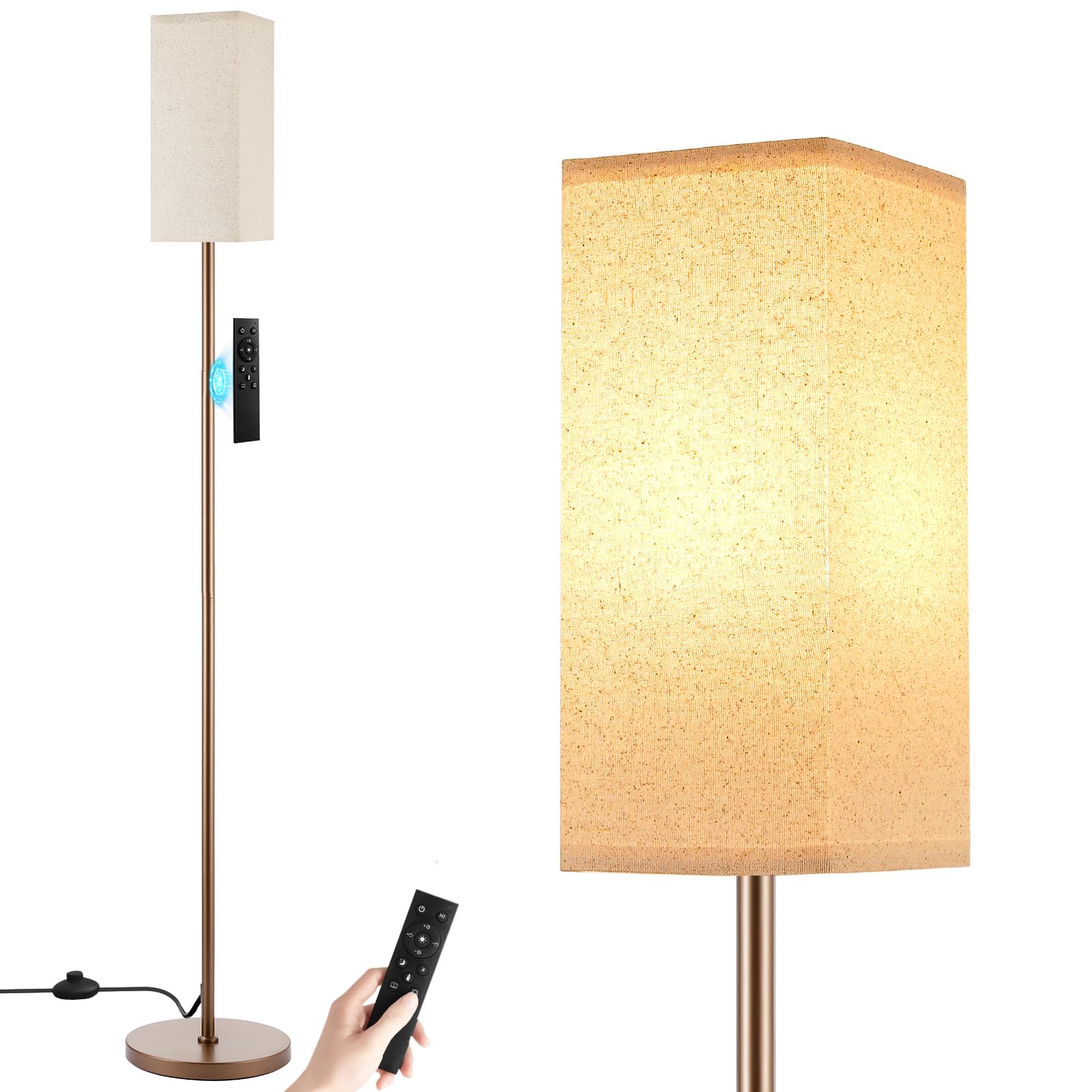 Ambimall Remote Control Floor Lamp, Stepless Dimmable, 64 Inches Tall, Include 9W Bulb, Standing Lamp for Living Room Bedroom Office (Beige &amp; Brown)