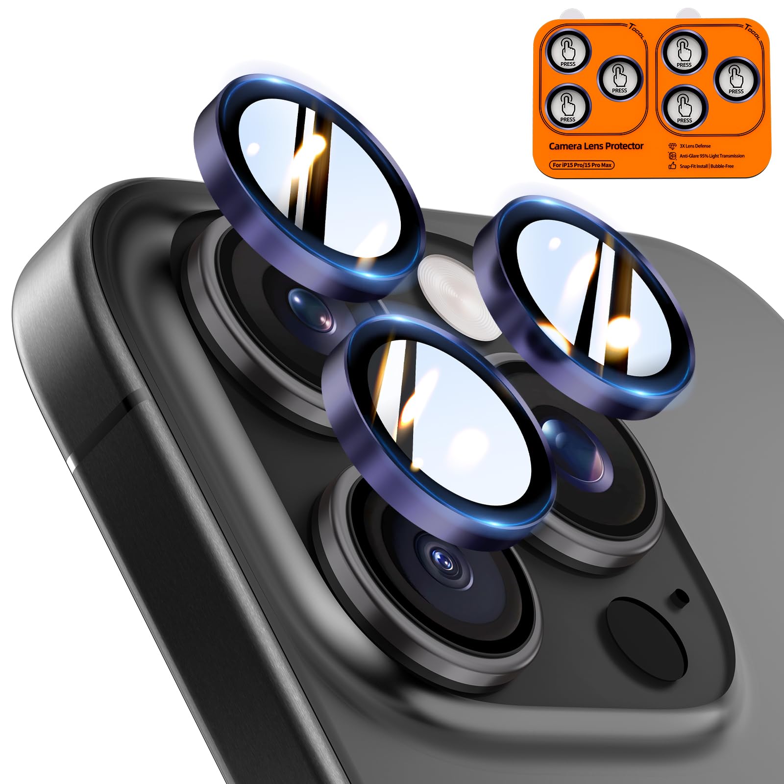 TOCOL for iPhone 15 Pro Max Camera Lens Protector/iPhone 15 Pro Camera Lens Protector Tempered Glass HD Individual Scratch Resistant Cover Accessories Case Friendly 2 Pack（Purple）