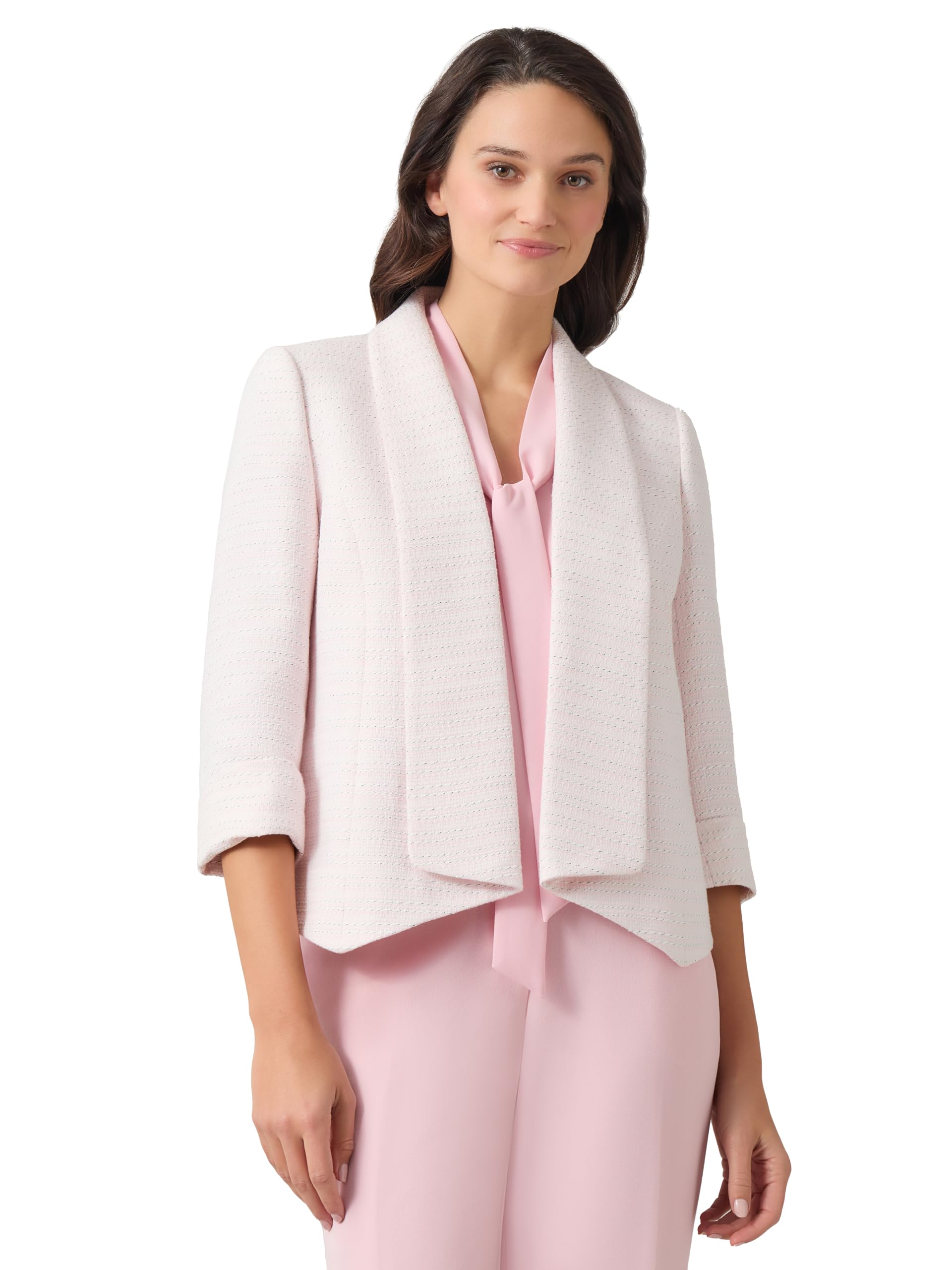 Kasper Womens Boucle Knit Stripe Drape Nk Cardigan JKT