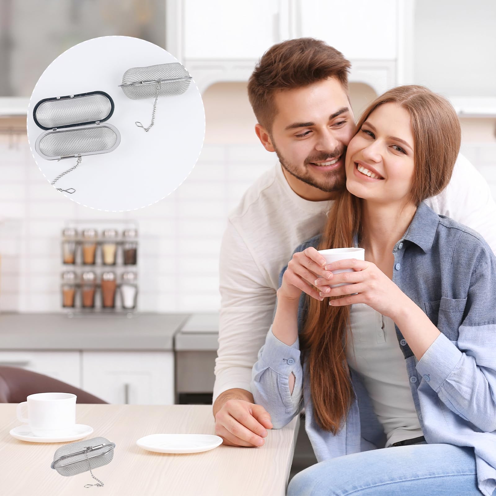 Infusore Tè In Acciaio Inossidabile - Con Gancio E Catena Per Foglie Sfuse, Spezie - 9cm - Foto 7