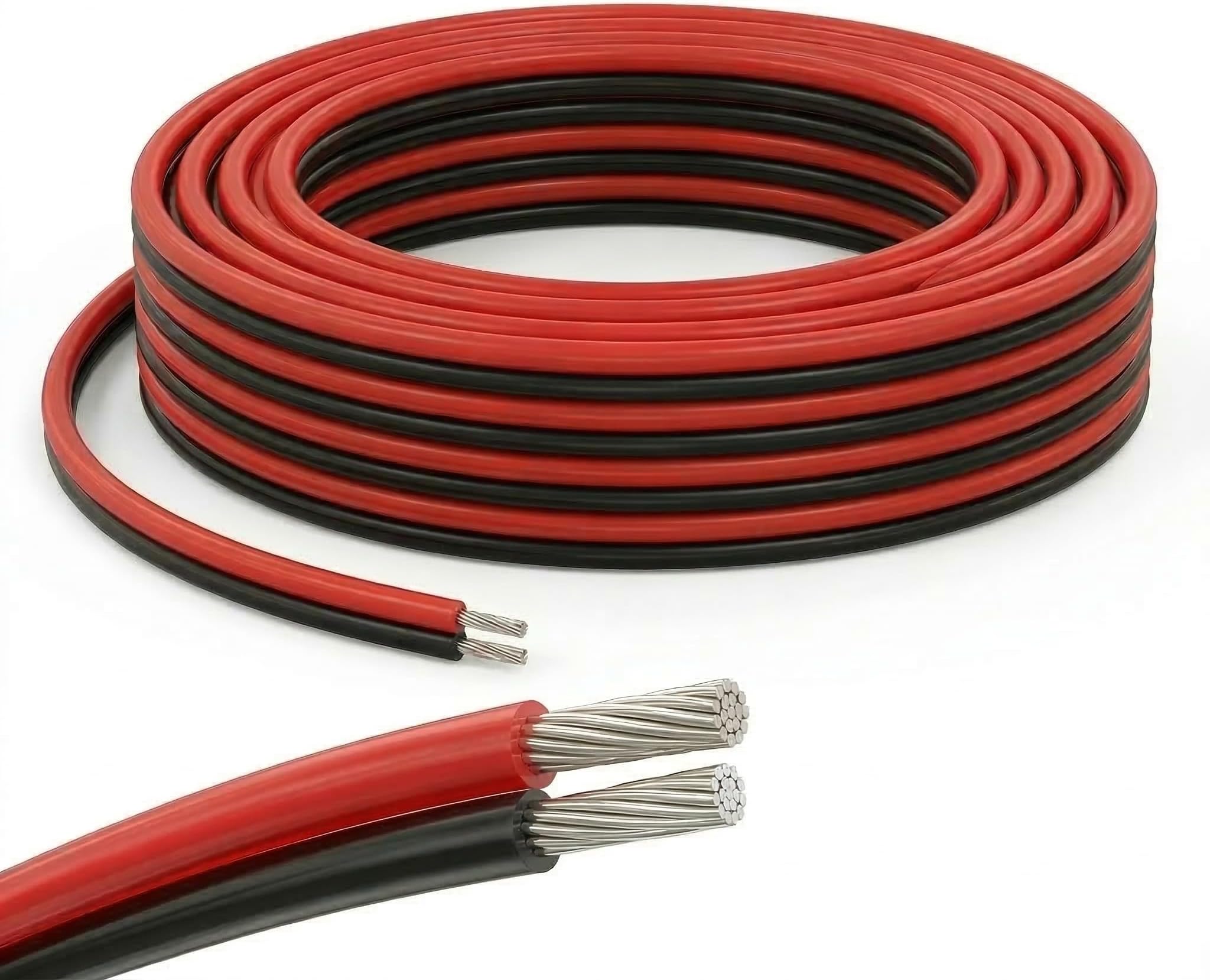 EvZ 20 AWG 2-Pin Extension Wire (66ft/20M), 2-Conductor Tinned Copper Flexible Electric Cable for 12V/24V Single Color 3528 5050 LED Strips, Red & Black Low Voltage DC Cord