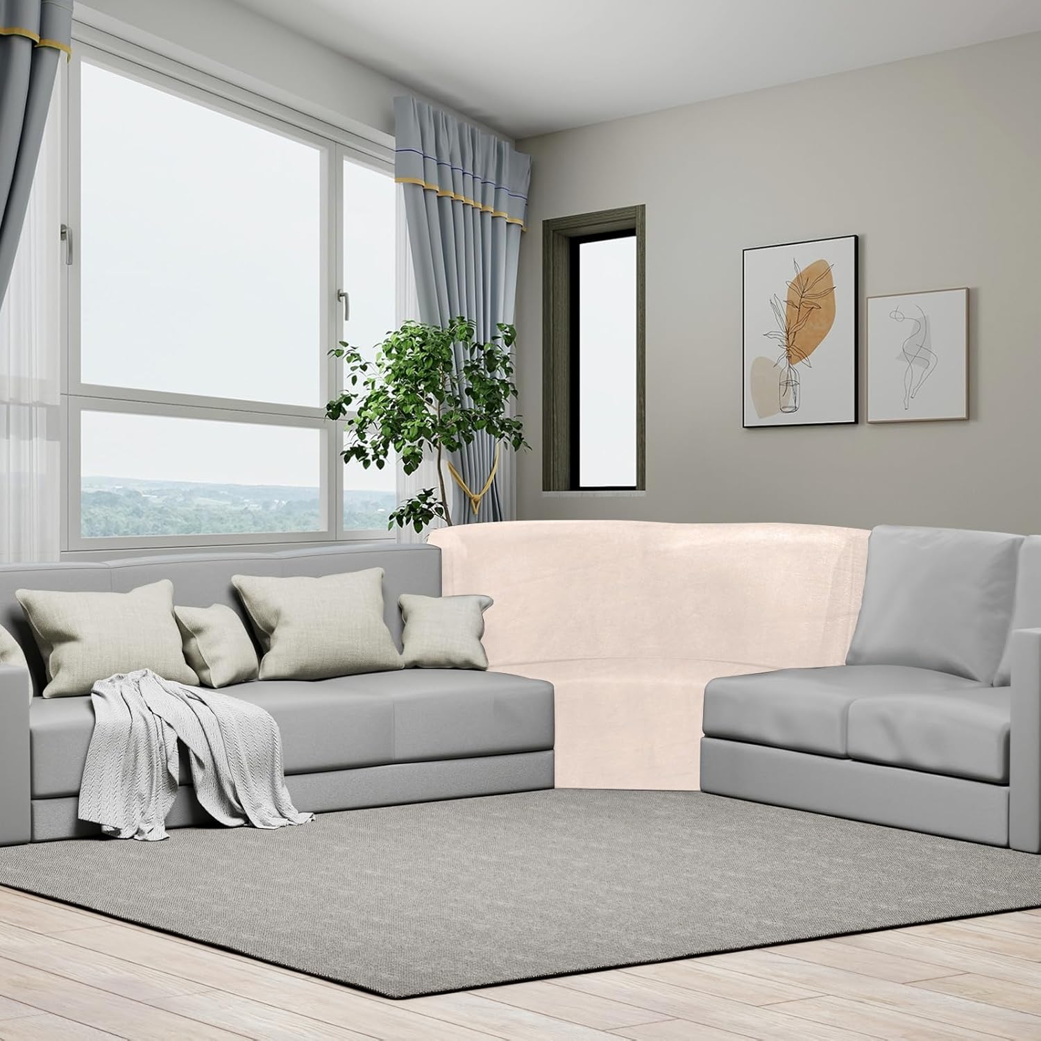 Corner Couch Cover, Stretch Velvet Corner Sofa Cover for L Shape Sectional Recliner Couch Reclining Sofa Additional Seat, Furniture Protector Slipcover with Elastic Bottom