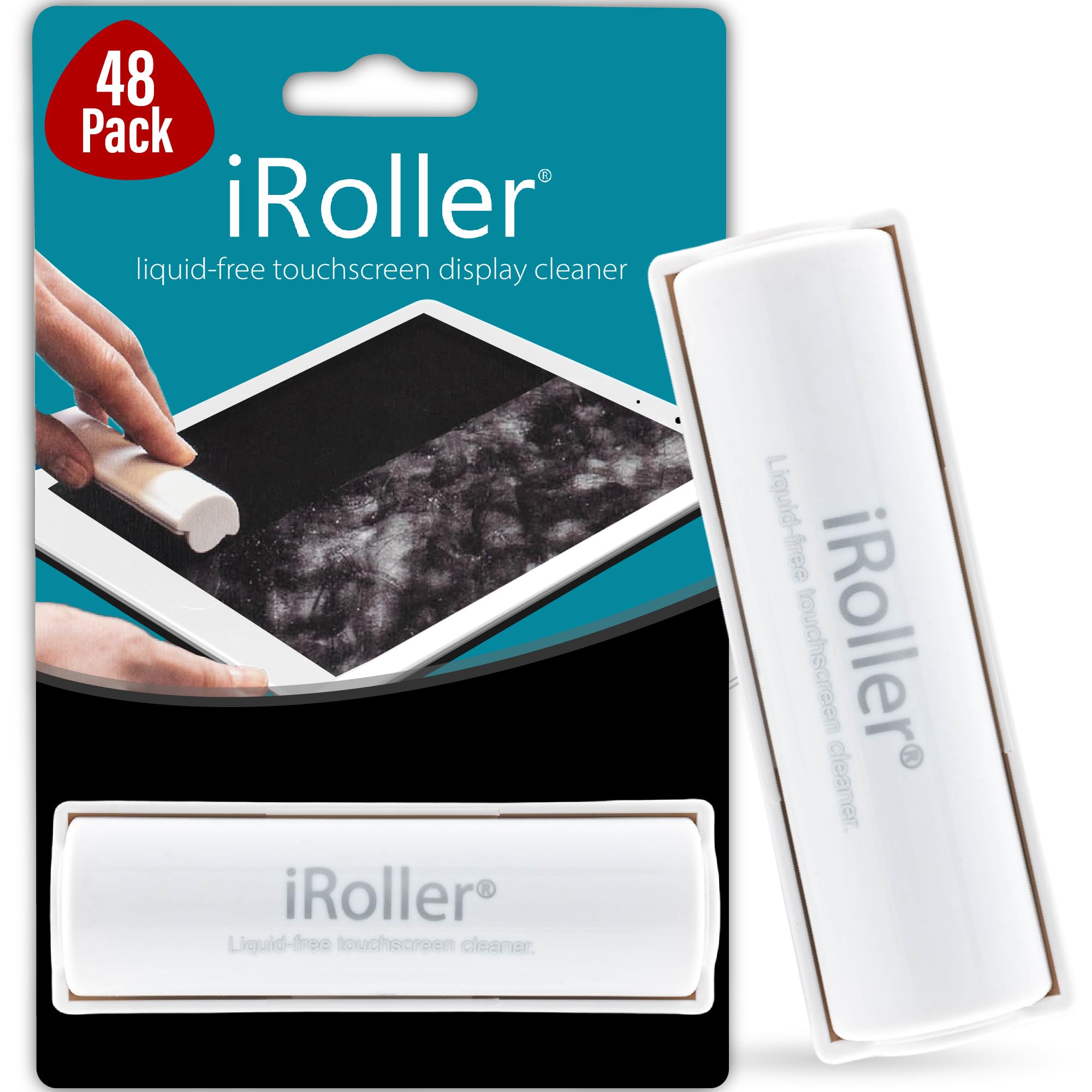 Screen Cleaner by iRoller - Pack of 48 - No Need for Spray or Wipes, Liquid Free - Reusable & Washable -Portable iPad Screen Cleaner for Touchscreen- Ideal for Smartphone, MacBook, Monitor - 3.5