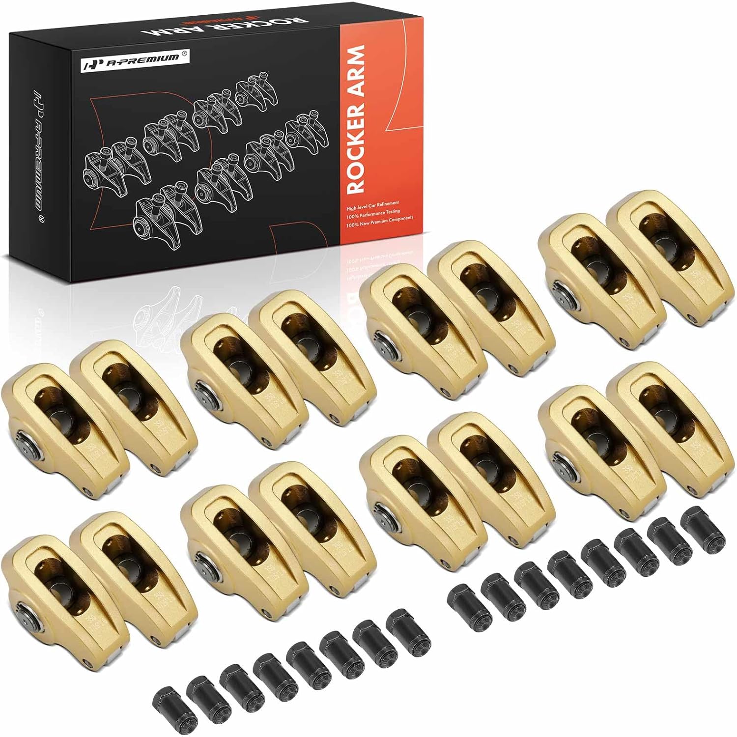 A-Premium 16Pcs Aluminum Engine Roller Rocker Arms Kit with Needle Bearings Compatible with Chevy SBC (Small Block) 350, 1.6 Ratio