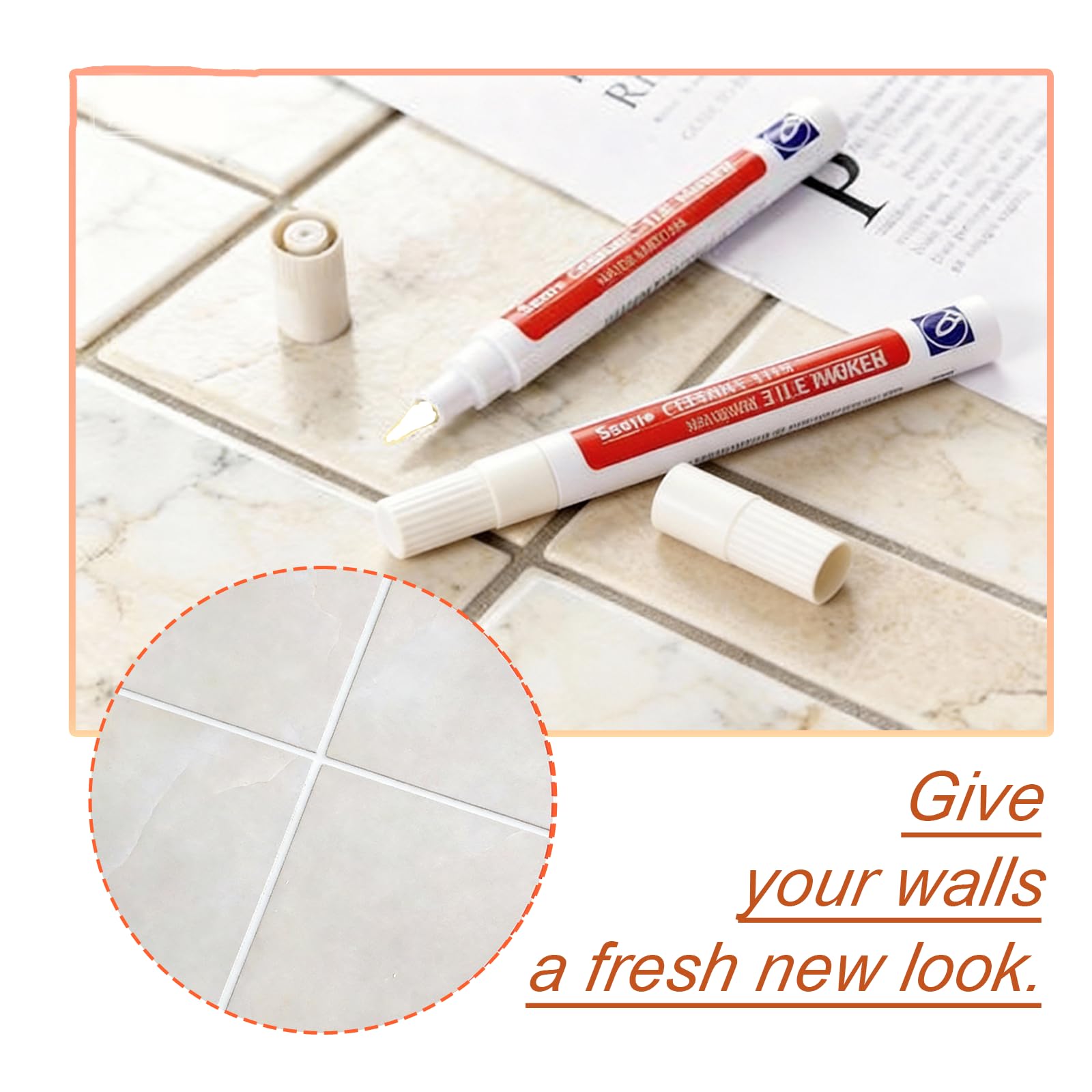 2 Pezzi Piastrelle Stuccare Sigillante Penna, Pennarello Fughe Piastrelle, Pittura Pennarelli Riparare, Compatible per Stuccare e Sigillare Giunti di Bagno e Cucina (Bianco)