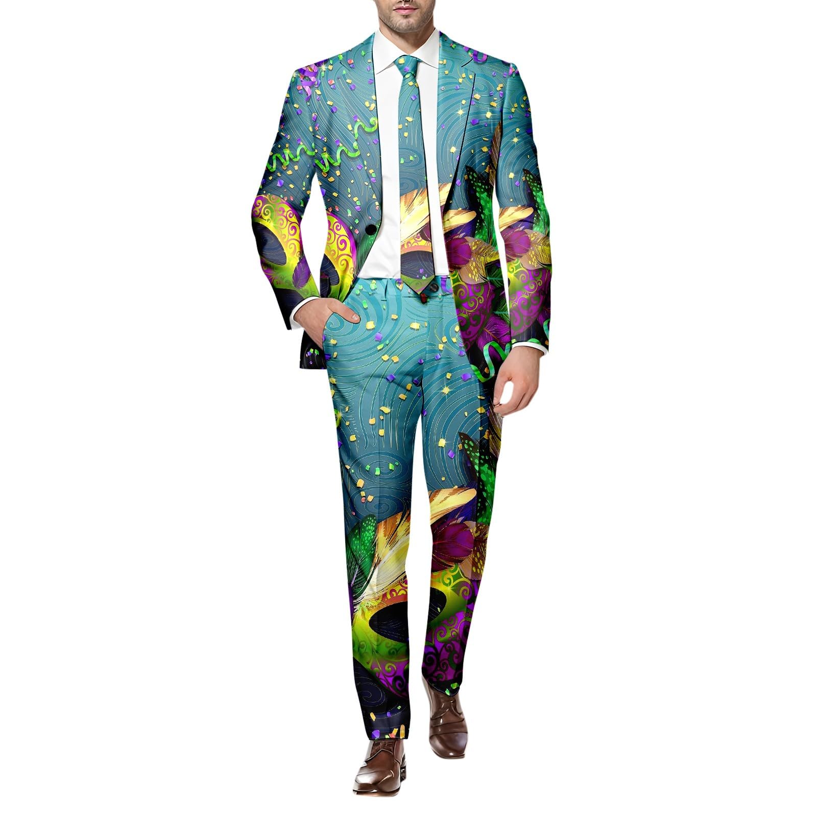 Silvester Outfit Herren Lustiger Masken Anzug Prom Suits FaschingskostüMe Mit Bunte Drucken 70Er Jahre Outfit Herren Mardi Gras Karneval Kostüm Faschingskostüme Herrenanzug