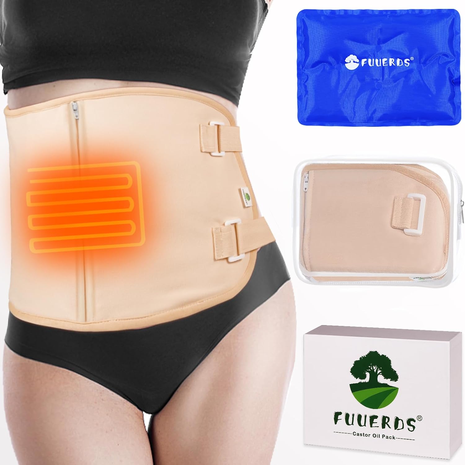 Organic Cotton Castor Oil Pack Wrap with Heating Pad