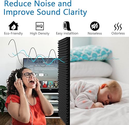 Miniatura 3 de FOUCARSI Paquete de 4 paneles autoadhesivos de espuma acústica para huevos, paneles de pared de espuma de estudio insonorizados, 48 x 24 x 2