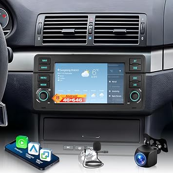 8-Core [4+64] Car Radio for BMW 3 Series 330i 330ci 328i 325ci 318i E46 M3 1999-2006, Volxcereo 7 inch Android Touchscreen Stereo with Carplay/Android Auto, GPS, WiFi, Bluetooth 5.0, SWC