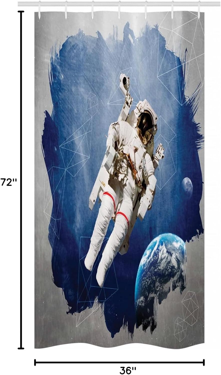 Ambesonne Outer Space Stall Shower Curtain, Astronaut on The Grunge Half Done with Geometric Brushstroke SciFi Modern Art, Fabric Bathroom Decor Set with Hooks, 36" W x 72" L, Blue Beige