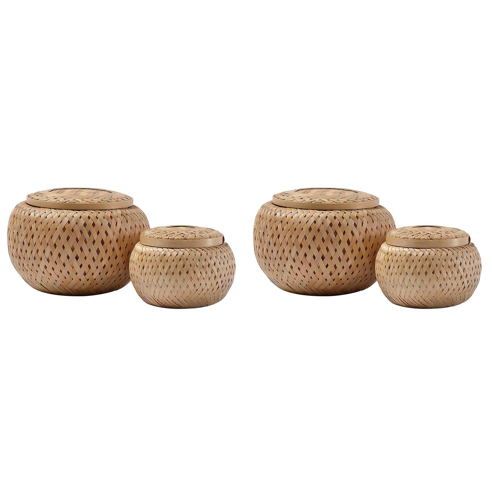 Hndhbfgrt Set of 4 Small Decorative Bamboo Baskets with Lid for Storing Small Items Handmade and Braided Bamboo Storage Box