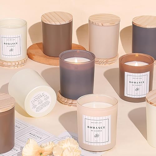 Miniatura 26 de 12 tarros de velas rosas surtidos para hacer velas, tarros de vela vacíos de 10 onzas con tapas y etiquetas de bambú, tarro de vela de vidrio