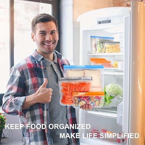 Miniatura 4 de Bolsas reutilizables aptas para lavavajillas, paquete de 9 bolsas reutilizables extra gruesas a prueba de fugas, bolsas reutilizables de silicona