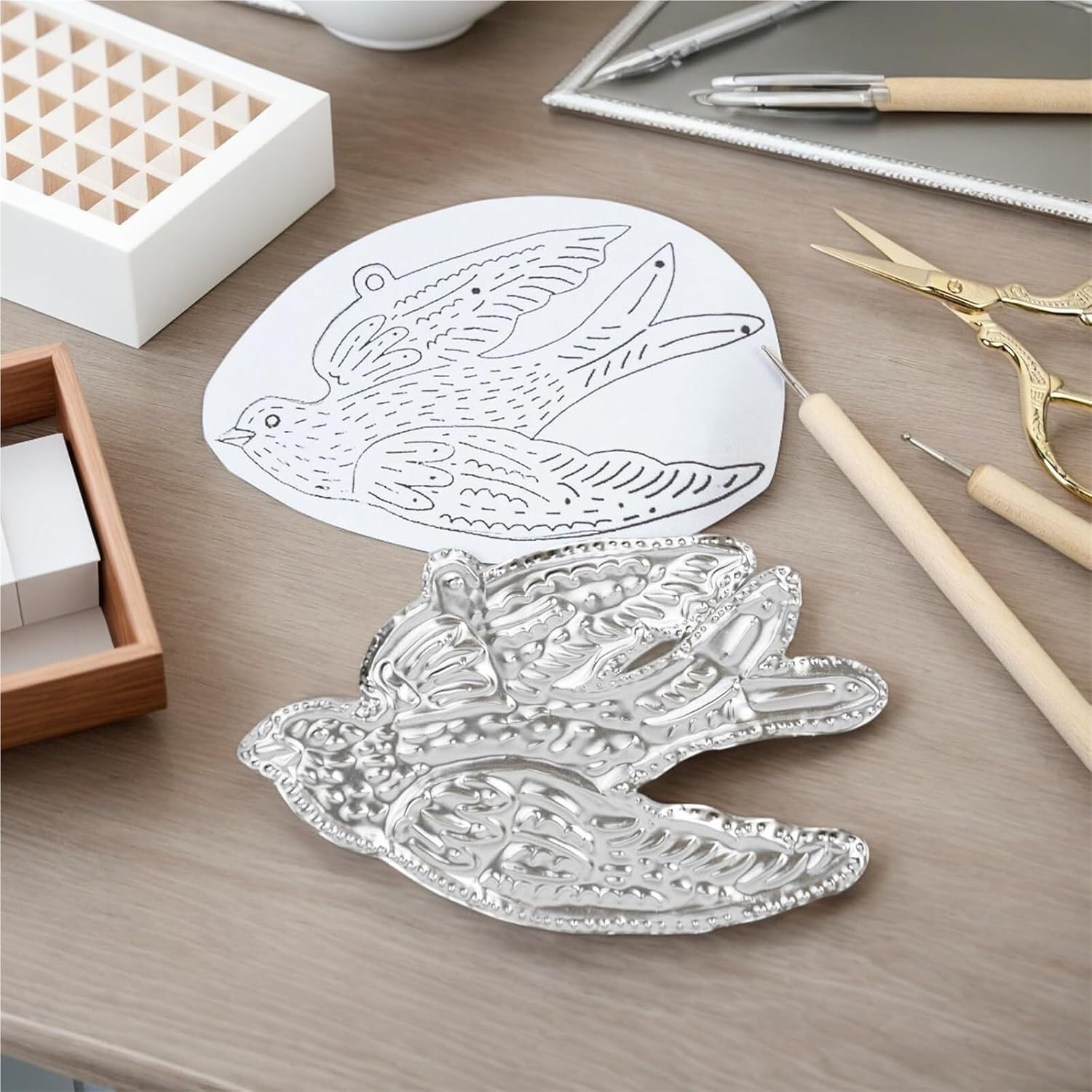 Metal Embossing Kit for Creative Foil Paper Crafts, Aluminum Sheets Engraving Set with Tools Wire Stickers for Art Projects