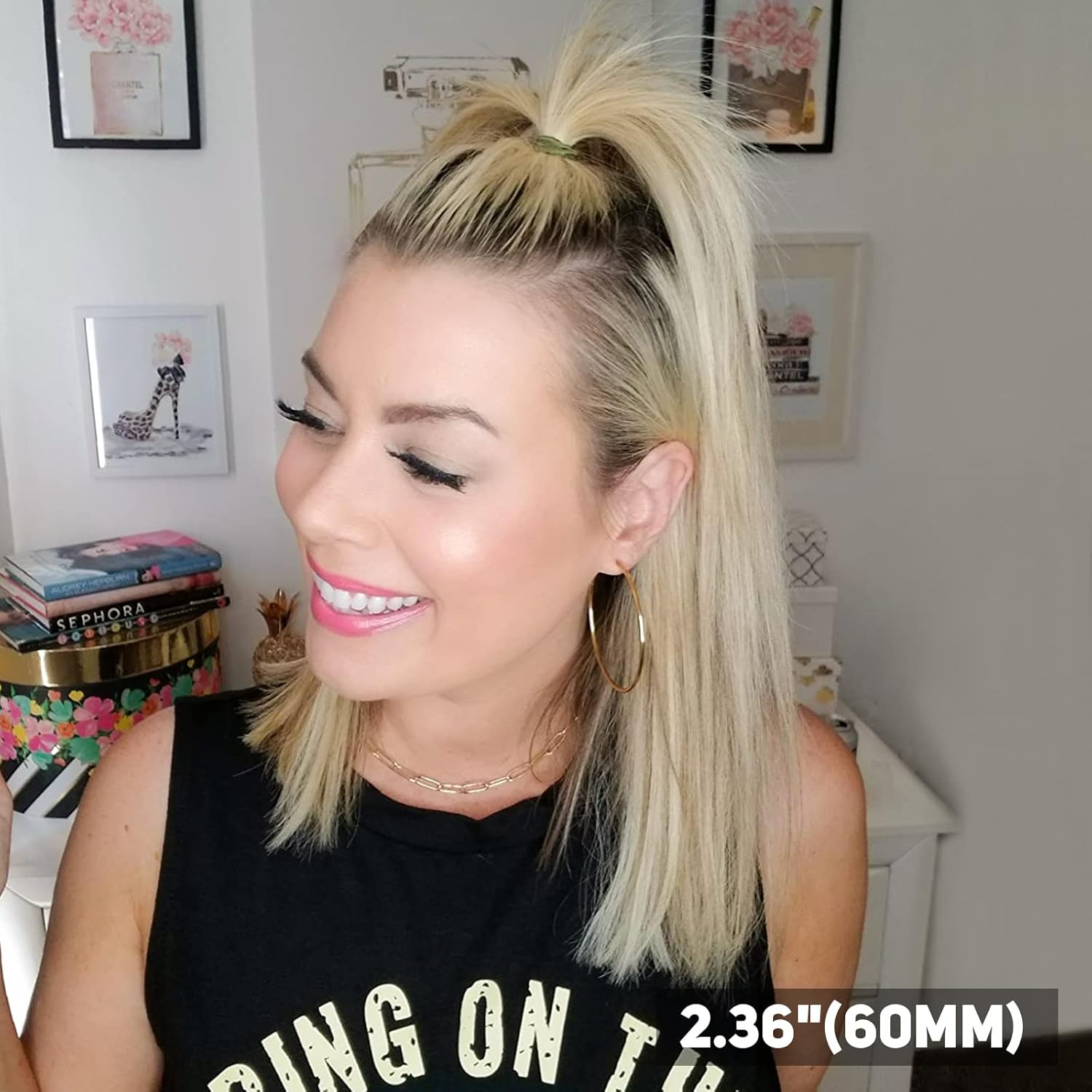 Gold Hoop Earrings for Women - Plated Gold 20mm/30mm/40mm/60mm Lightweight Thin Hoop Earrings - Image 5