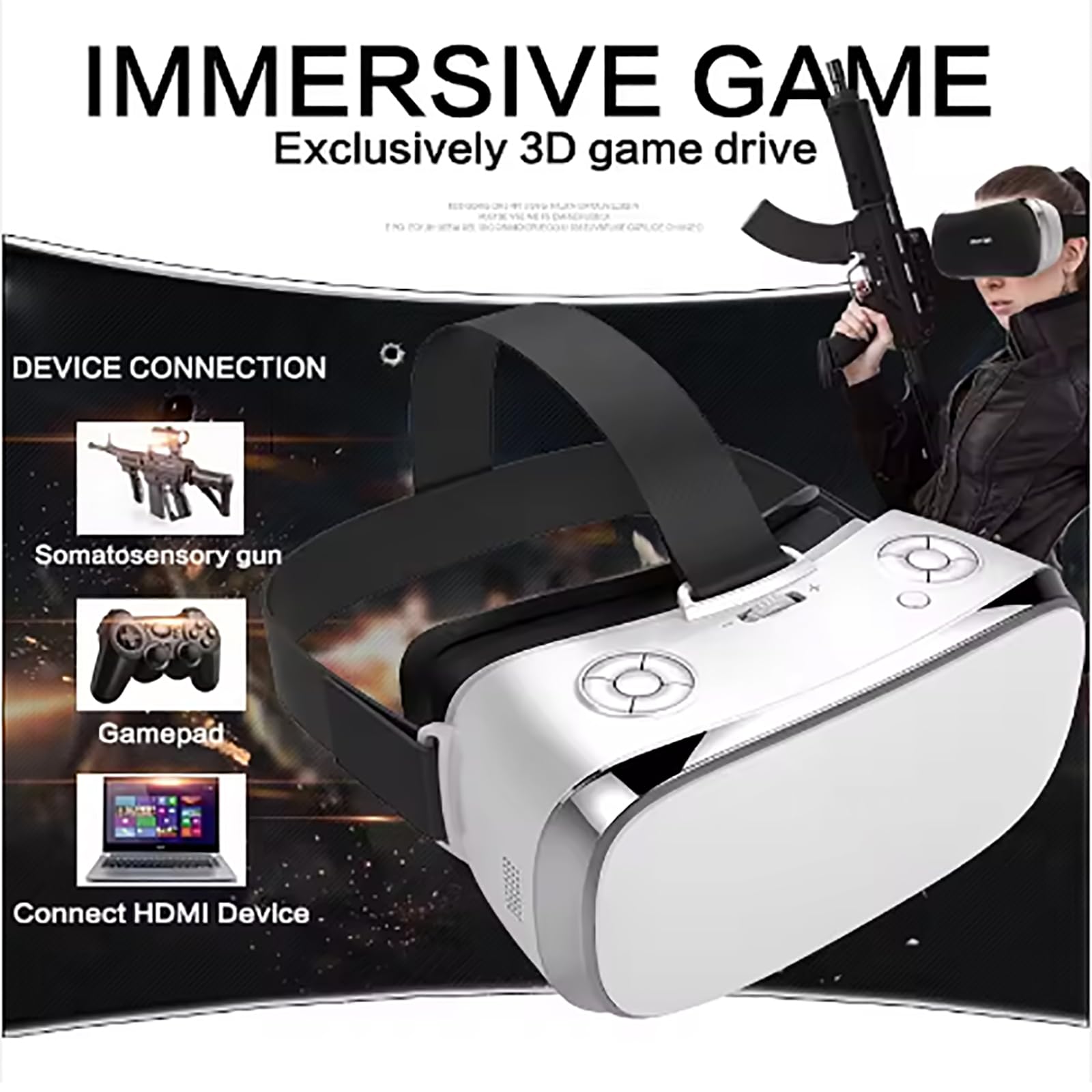 Occhiali Per Realtà Virtuale 3D, Visualizzatore Di Film A 360° Con Gamepad, Capacità Della Batteria: 3500 MAh, Supporta Connessione WiFi, Tracciamento Della Testa,Black