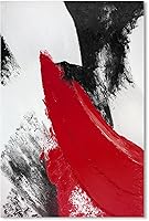 YPY Red Abstract Canvas Wall Art 24x36 - Modern Minimalist Black White Textured Oil Painting for Living Room Bedroom Office Decor