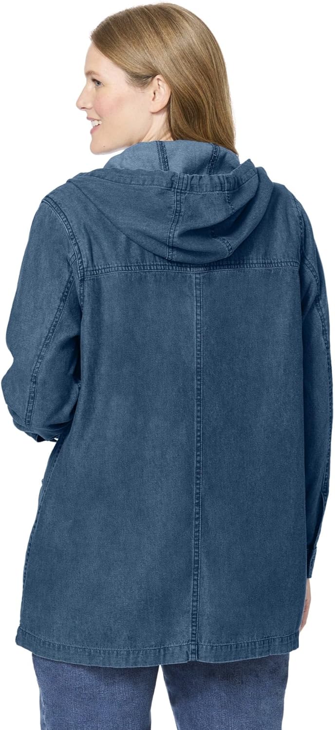 Woman Within Plus Size Lightweight Hooded Jacket Long Oversized Coat