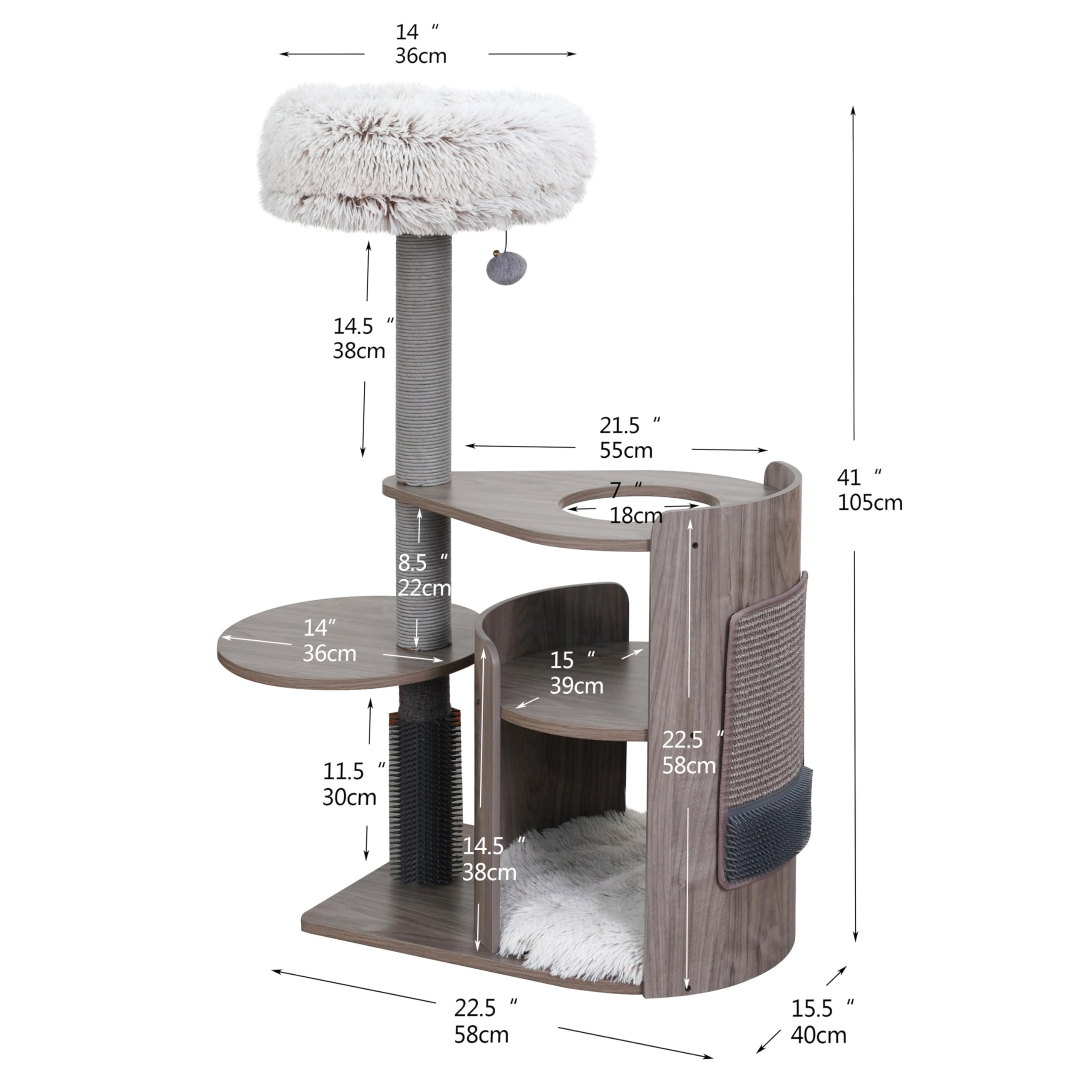 PetPals® Cullen Mid-Century 4-Level Cat Tower with Laminated Wood Frame, Recycled Paper Rope Scratching Posts, Sisal Mat, Soothing Massager, Sustainable Cat Furniture(Taupe)