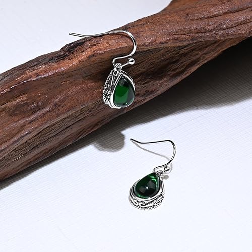 Miniatura 6 de Emerald Green Dangle Drop Earrings Silver Teardrop Vintage Earrings Crystal Hanging Earrings Birthstone Earrings for Women Girls