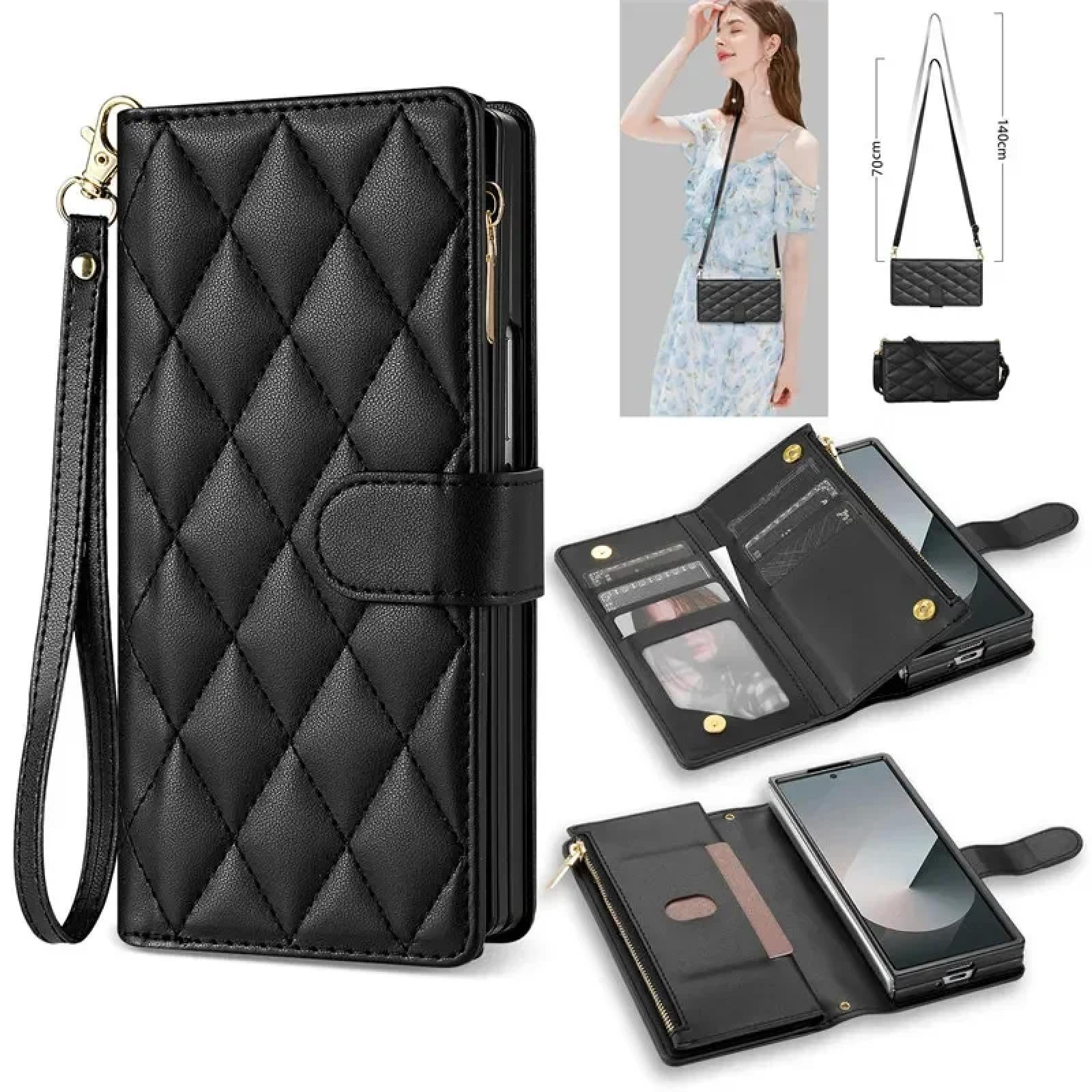 Do Samsung S20 Plus Crossbody Leather Zip Portfel Telefon Etui Smycz Pokrowiec (Do Samsung S20 Plus/Czarny)