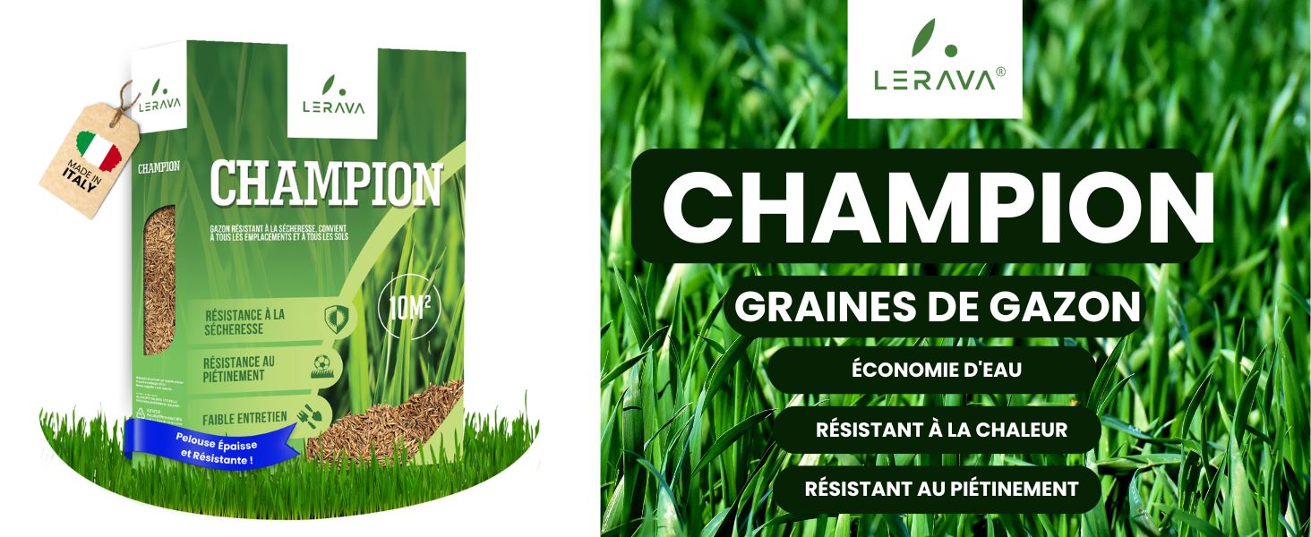 Graines à Gazon Express LERAVA - 0,75kg | Germination Rapide, Gazon Dense Et Résistant | Pour Jardins Ensoleillés Ou Mi-Ombragés