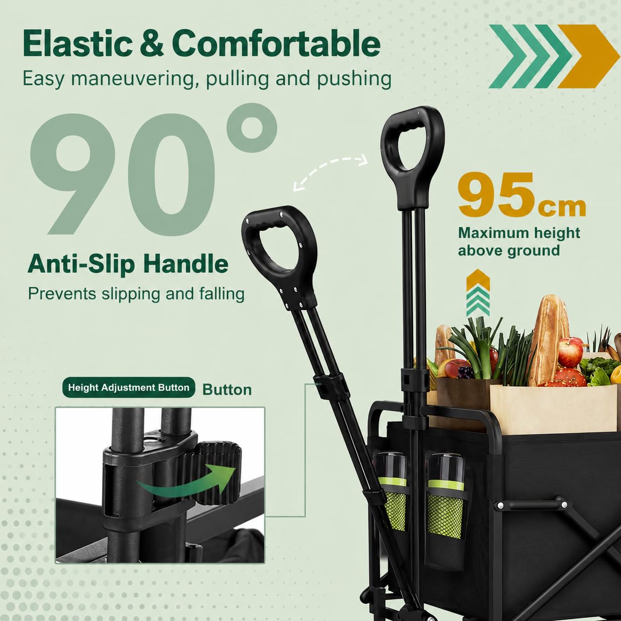 Bollerwagen 120L XXL Klappbar Geländereifen mit Hecktür | Strand- & Gartenwagen, 120 kg Tragkraft, klappbar, höhenverstellbarer Griff, Vorderräder 360° schwenkbar & bremsbar