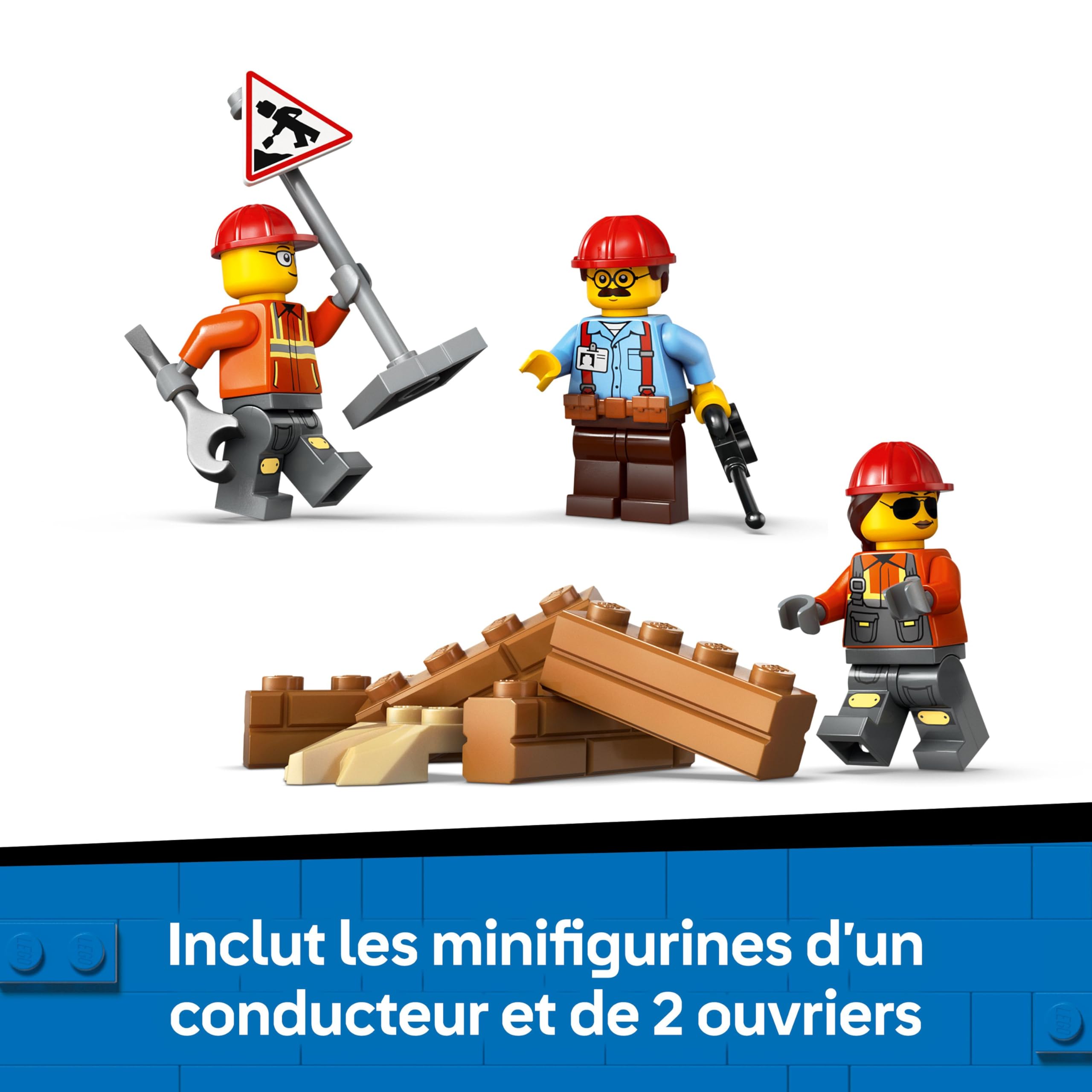 LEGO City Le Bulldozer Jaune - Jeu de Construction de véhicule de Chantier de Grande Taille - 3 Minifigurines - Briques supplémentaires & Panneau - Cadeau d'anniversaire pour garçon dès 8 Ans 60466