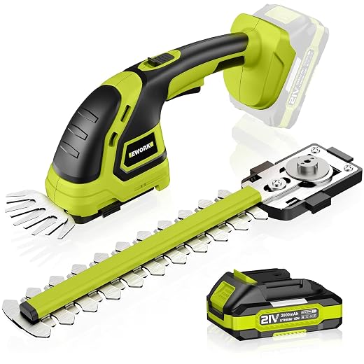 EWORK Small Hedge Trimmer Cordless, 21V Mini Electric Cordless Hedge Trimmer Grass Shears Handheld Bush Trimmer, Shrub Trimmer with 2.0Ah Battery and Fast Charger Included for Yard, Garden