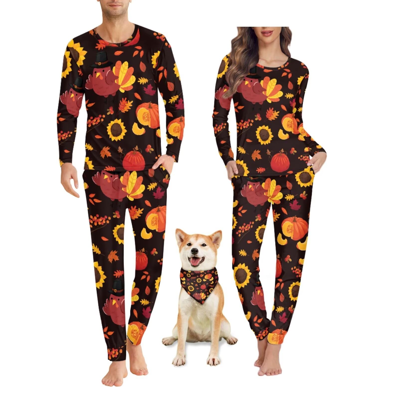 COEQINE Pijamas de Halloween a juego para parejas, talla grande, ropa de dormir familiar, conjunto de sudadera de manga larga, conjunto de 2 piezas para otoño