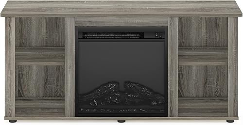 Miniatura 2 de Furinno Jensen - Soporte para TV con chimenea y centro de entretenimiento con almacenamiento abierto para TV de hasta 55 pulgadas, color gris roble