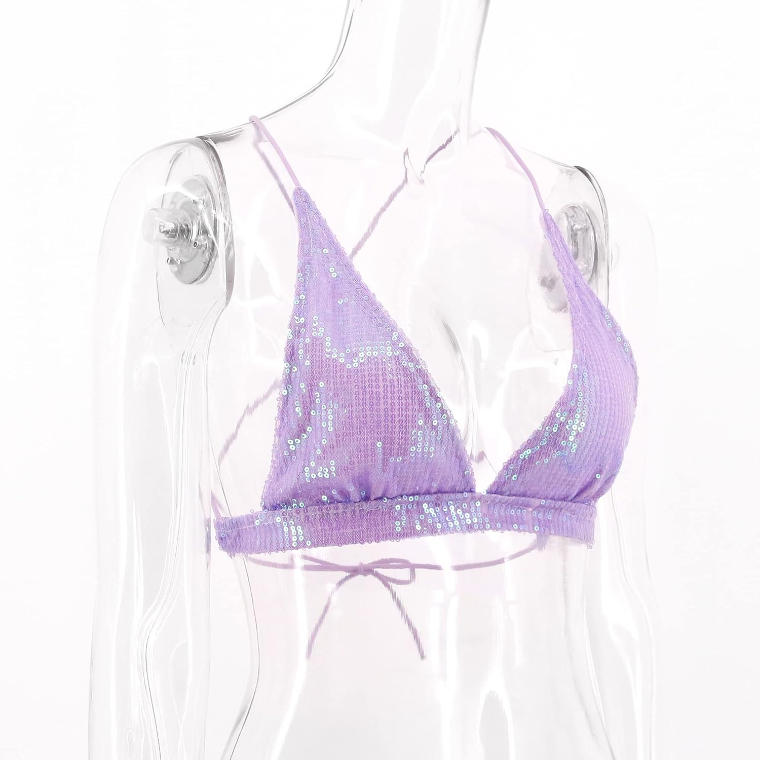 Women’s Sexy Sequin Crop Top V Neck Bandage Tank Top Bustier Cami Dance Bra Top for Club Rave - Image 3