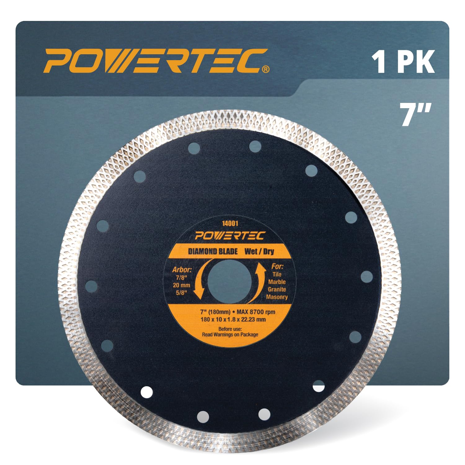 POWERTEC 7 Inch Diamond Saw Blades for Wet Tile Saw 1 PK