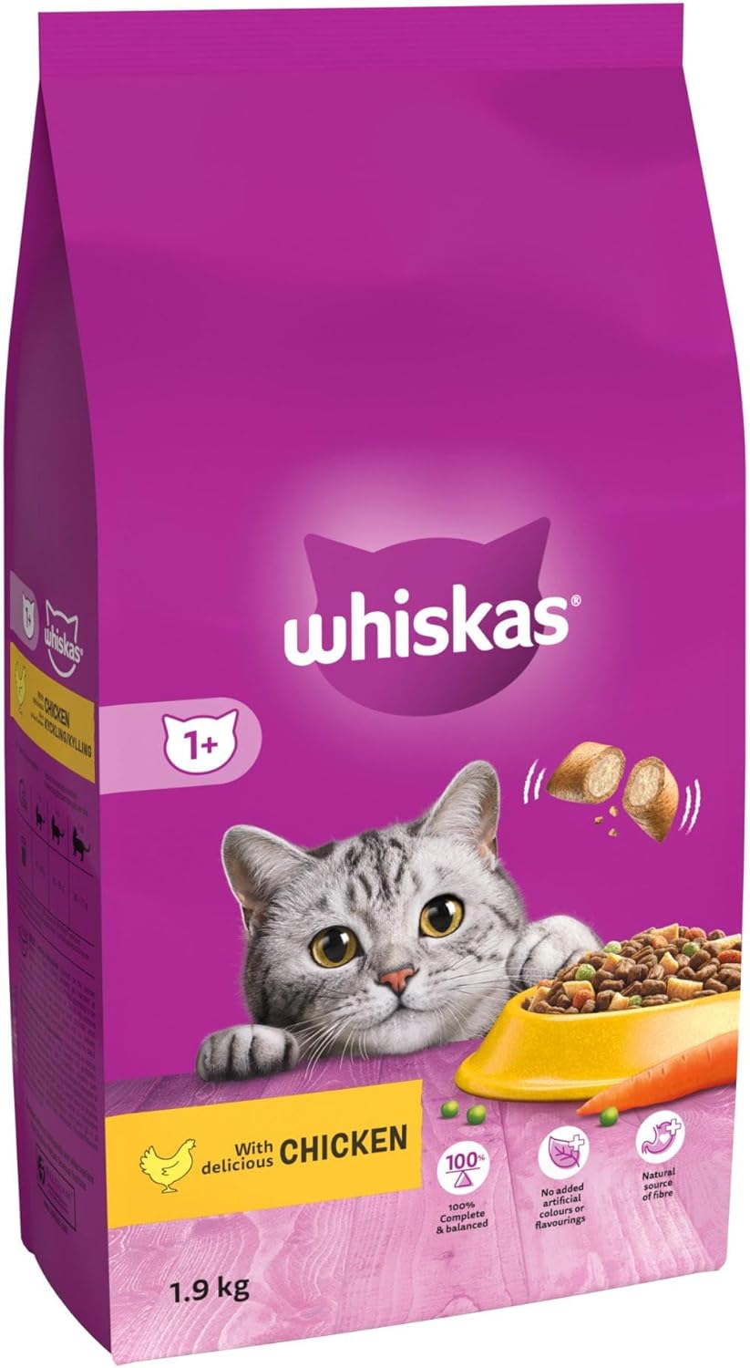 Whiskas 1+ Chicken 1.9kg Bag, Adult Cat Dry Food Amazon.co.uk Pet