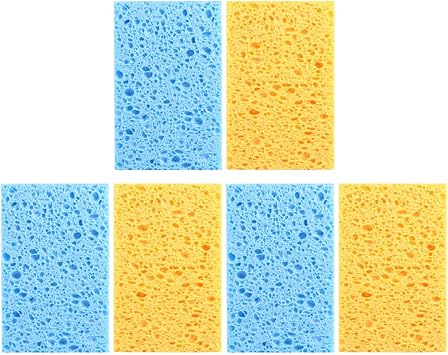 CLISPEED 6pcs Kitchen Cleaning Sponges Set, Absorbent Composite Wood Pulp Scrubbing Pads with Orange and Blue Colors, Multipurpose Dishwashing and Surface Wiping for Household Use