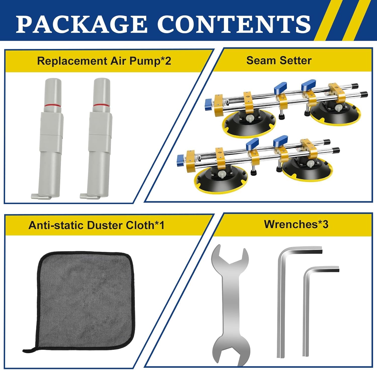 2 Pack Seamless Seam Setter with 6 Inch Vacuum Suction Cups, Upgraded Granite Seam Setter with Replacement Air Pump, Stone Seam Joiner for Countertop Installation, Joining & Leveling