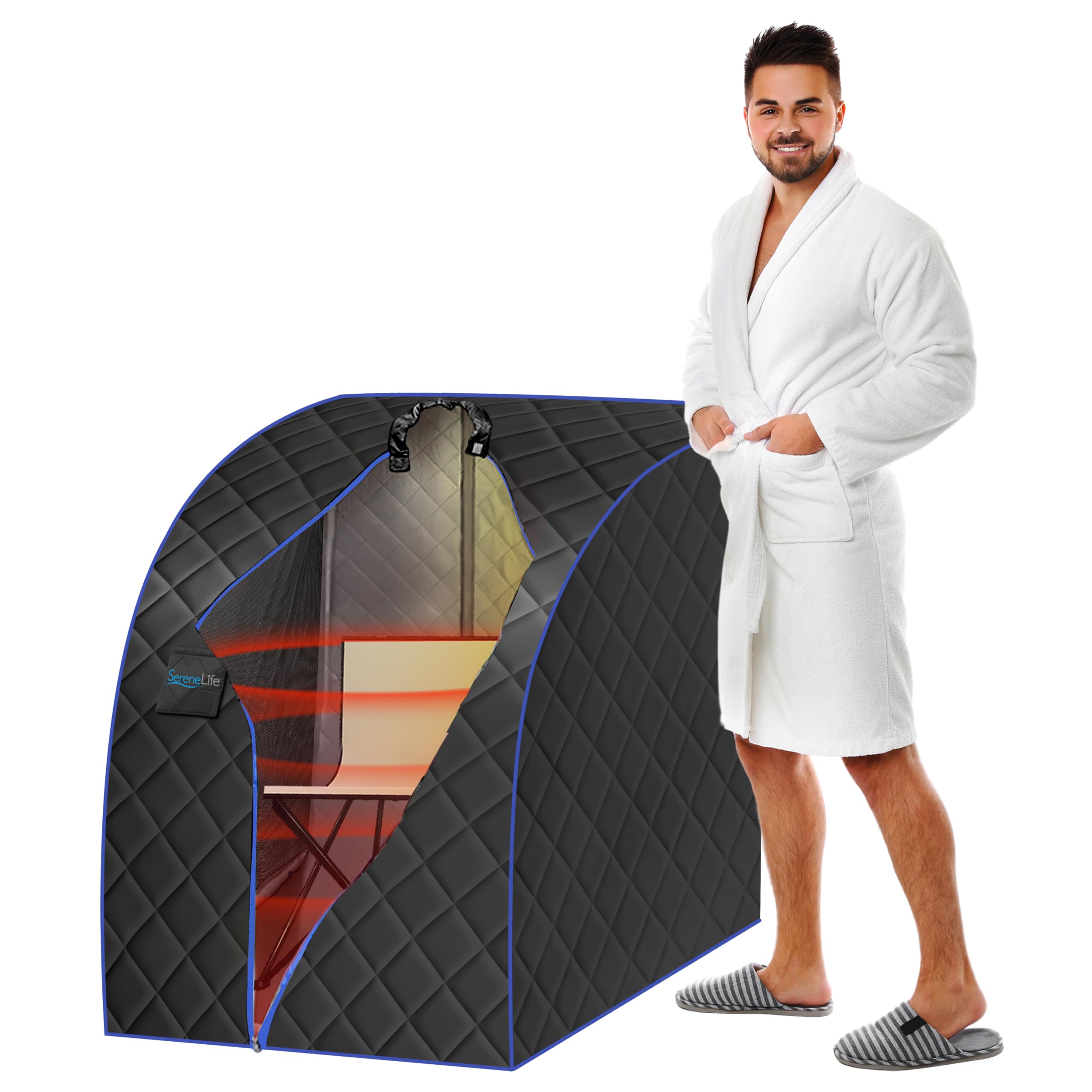 SereneLife Portable Infrared Sauna Box, 96.5cm x 81cm Personal Tent with Remote, Indoor Spa Relaxation Pod, Portable Steam for Tiny Homes, Outdoor or Indoor Use, Black