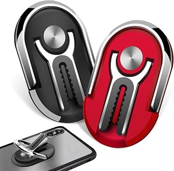 JEEZAO 2pcs New Multipurpose Smartphone Finger Ring Bracket, 360  Rotatable,Car Phone Holder, Air Vent Mobile Phone Mount Black + red
