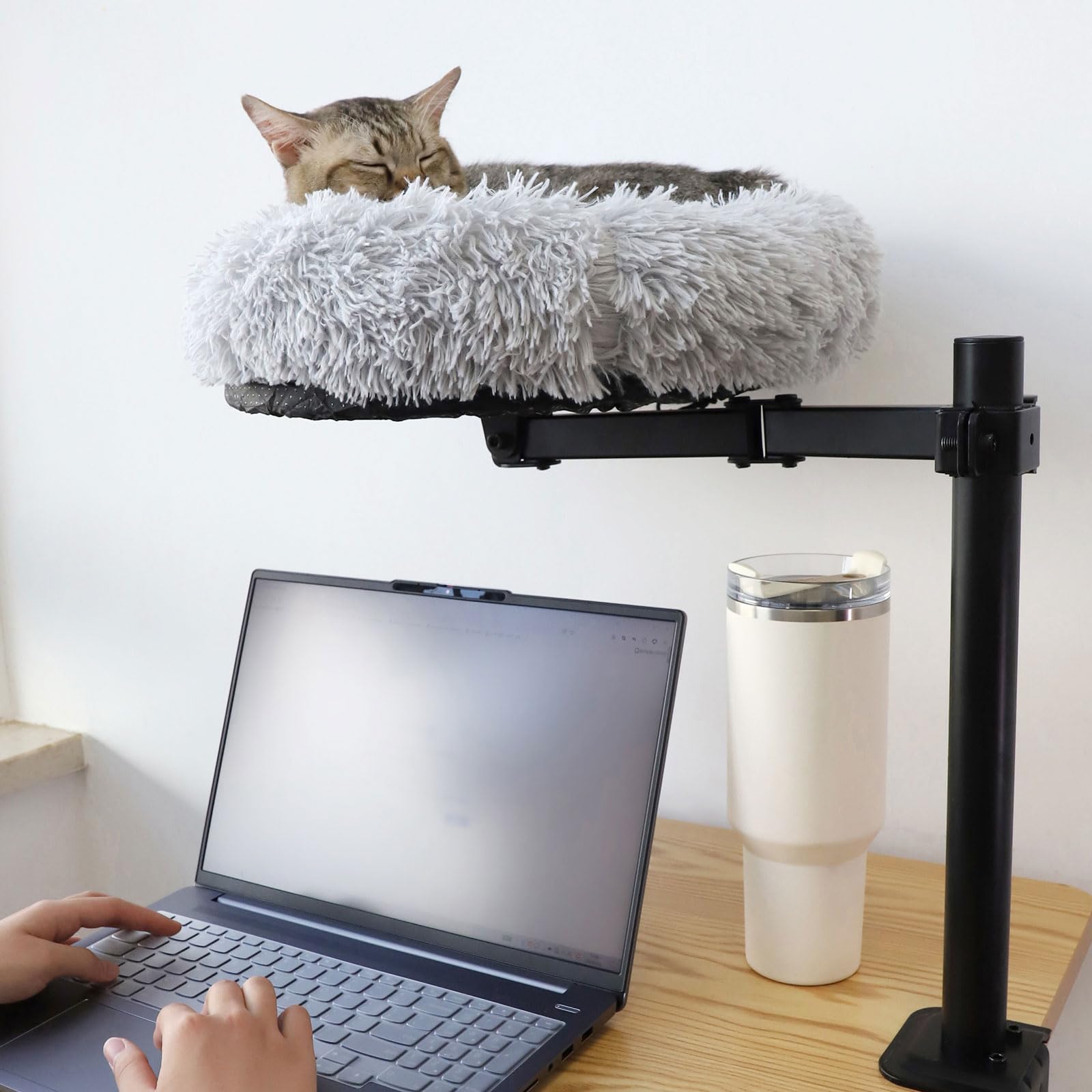 HengLiSam Letto da scrivania per gatti da 40,6 cm, girevole a 360° e regolabile in altezza, comodo e morbido cuscino per animali domestici, scrivania da ufficio e tavoli da gioco