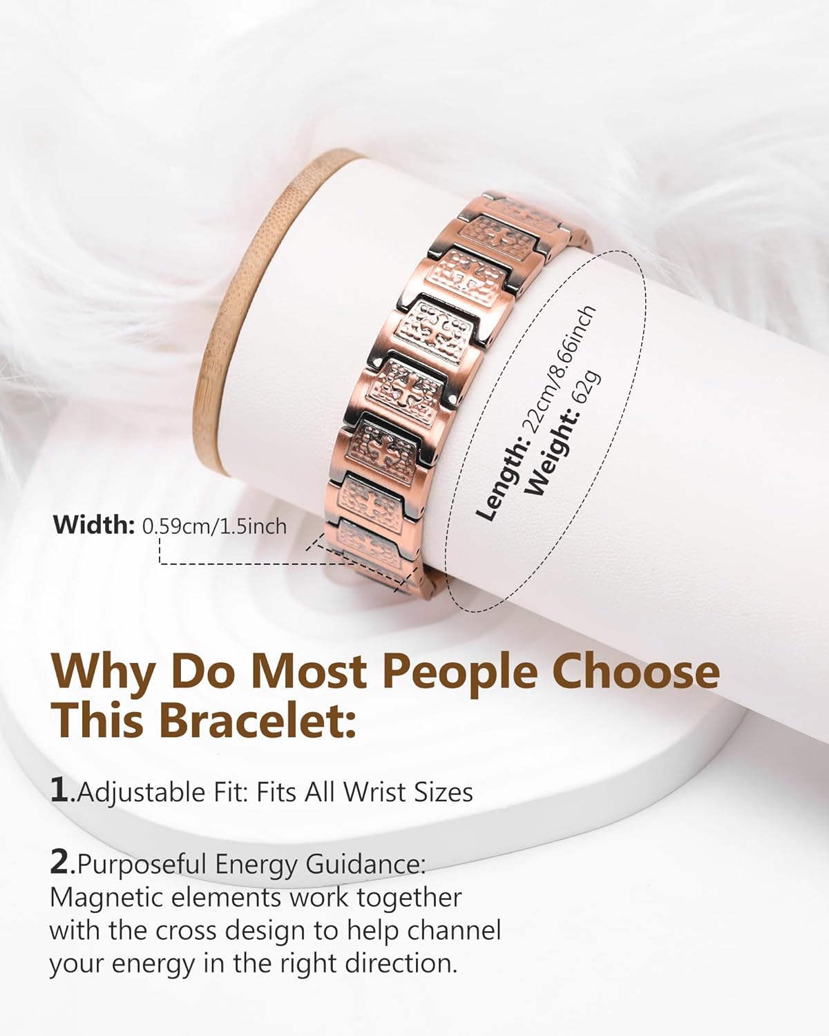 Feraco Copper Cross Bracelet for Men,Magnetic Therapy Bracelet Copper Jewelry with Powerful 3800 Gauss Magnets - Image 4