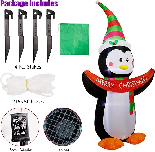 Miniatura 7 de Twinkle Star Decoraciones inflables de Navidad de 7 pies, letrero de pingüino iluminado con luces LED integradas, decoración navideña para