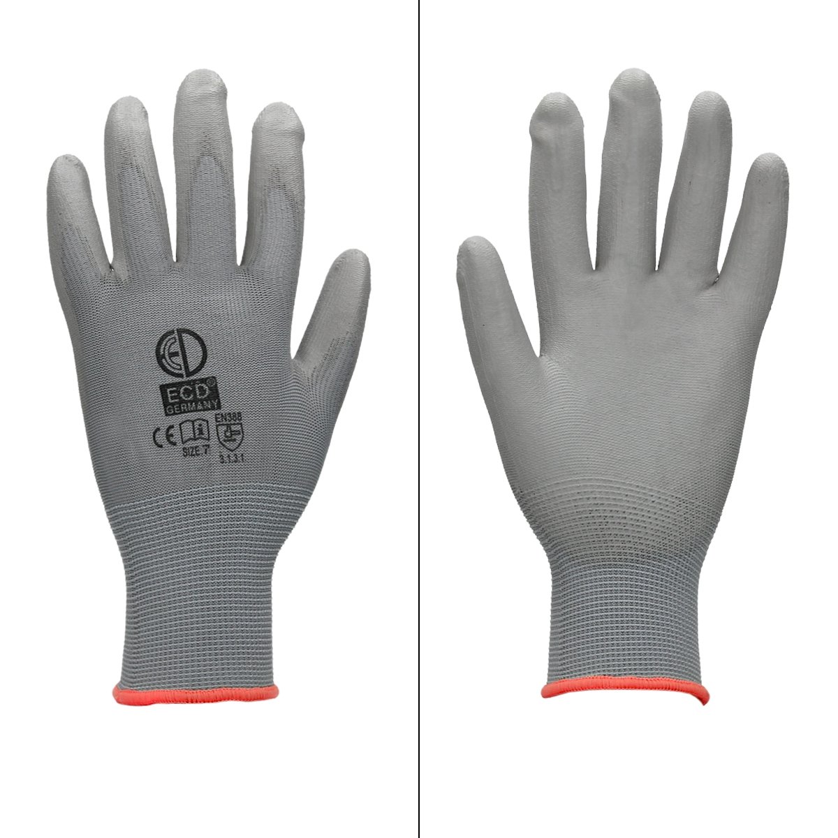 ECD Germany 36x Par Guantes de Trabajo con Revestimiento de PU Talla 7-S Color Gris Manoplas de Protección Ideal para Constructores Mecánicos Construcción Jardinería Antideslizantes y Resistentes